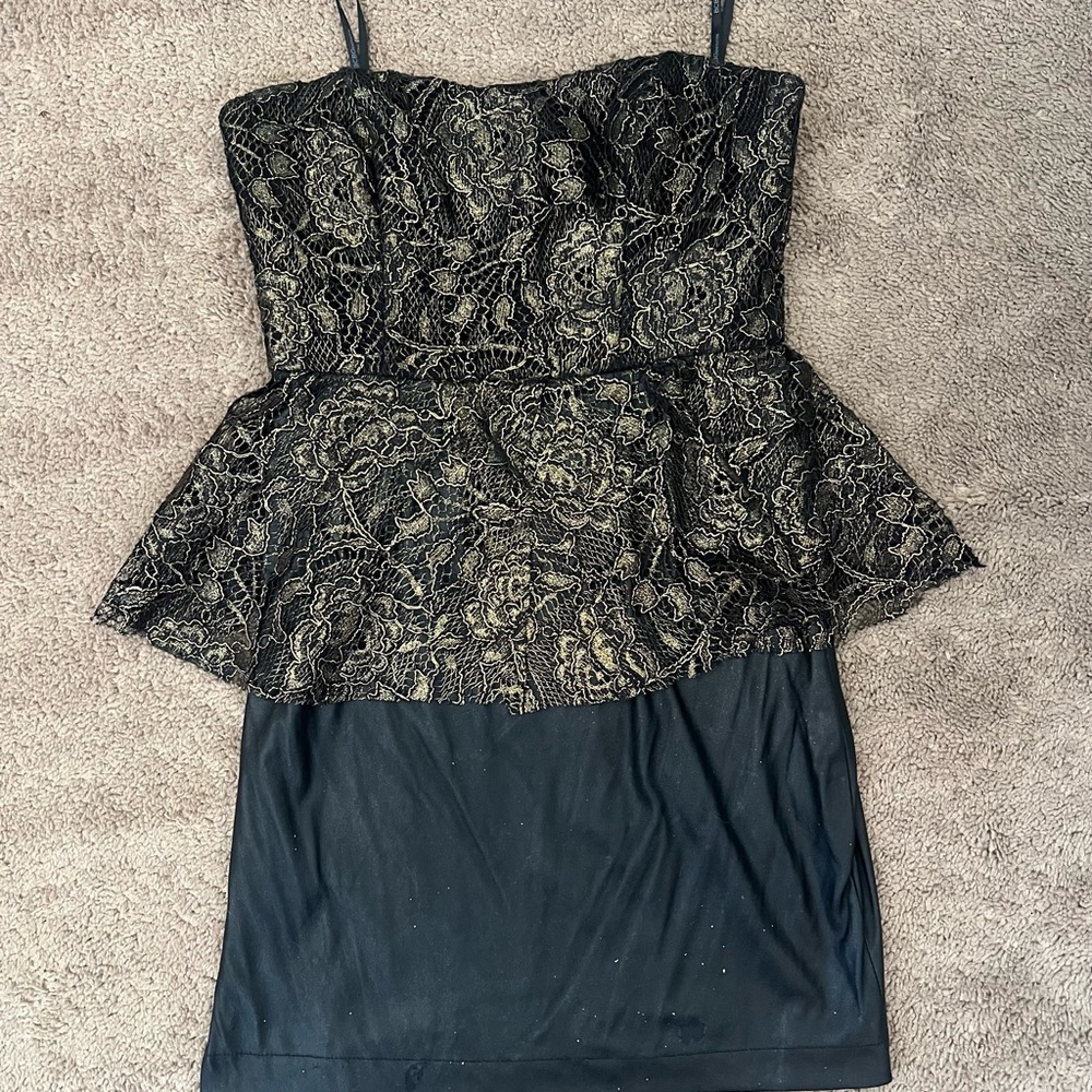 BCBGeneration Black and Gold Lace Mini Dress